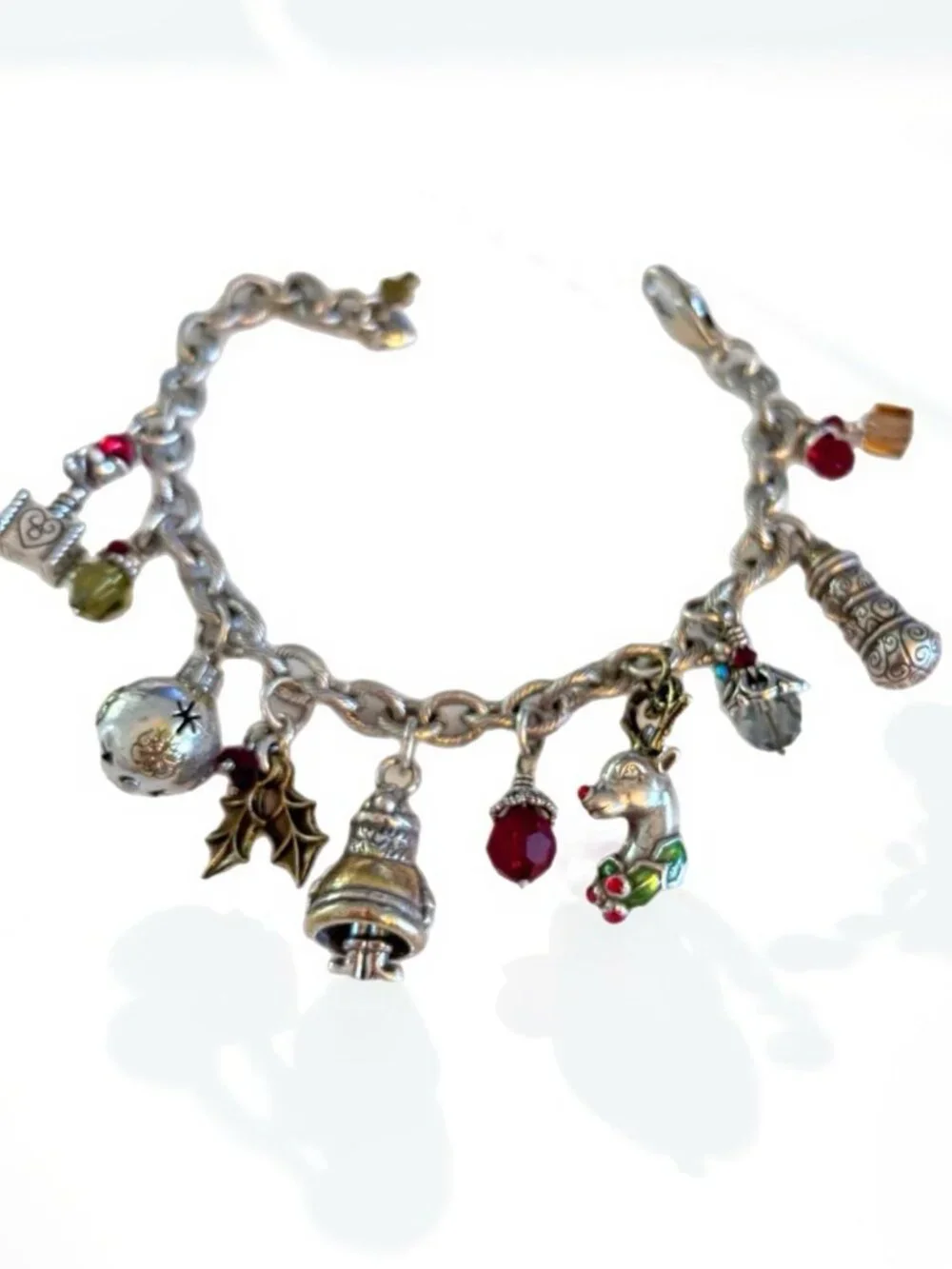 Brighton Holiday Christmas Story Silver Plate Crystal Womens Charm Bracelet 8.5”
